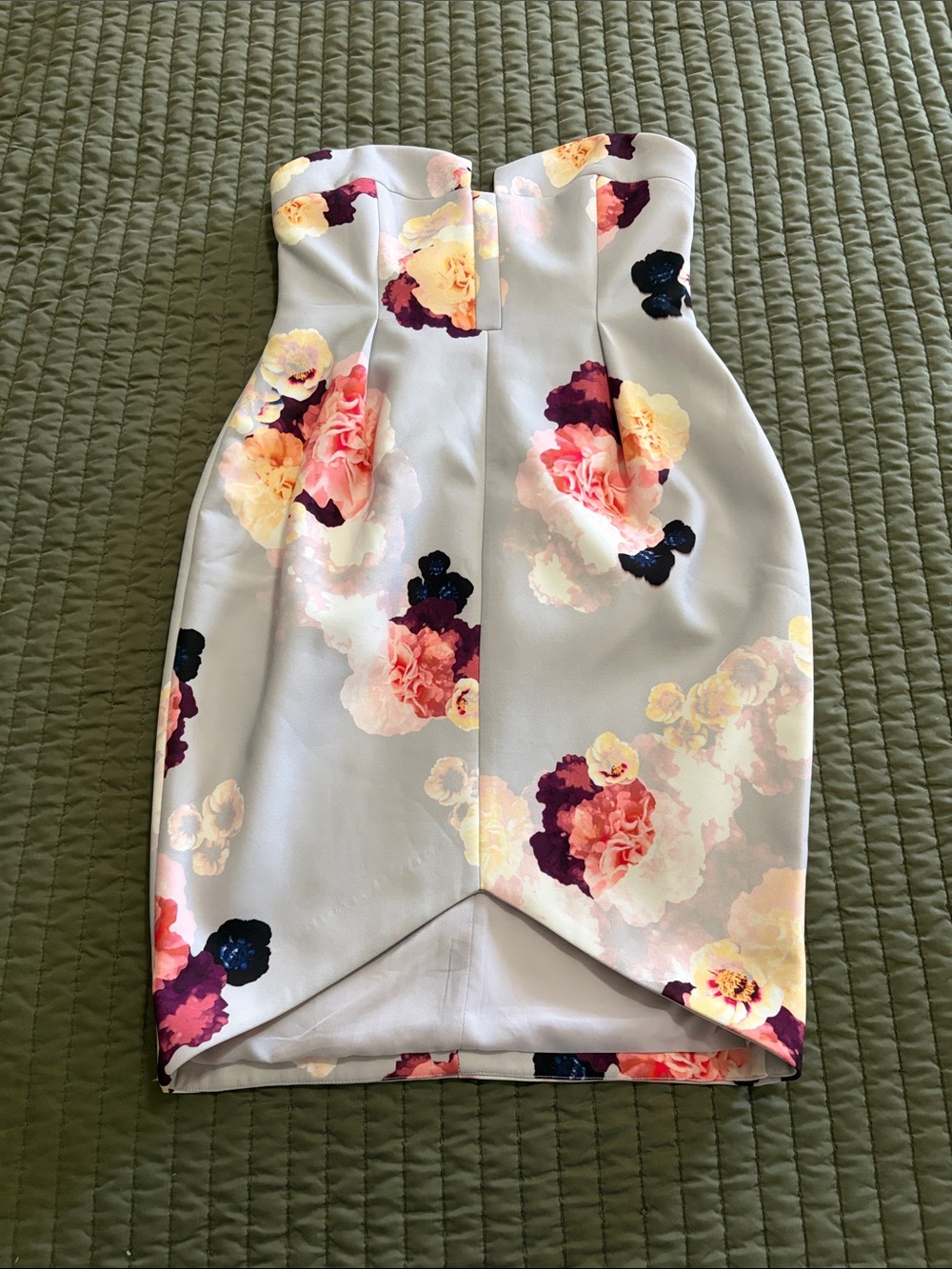Strapless Floral Bubble Dress in Light Gray and Pink, Keepsake by Anthropologie